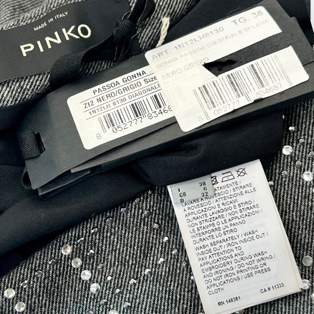 Pinko Embellished Mini Skirt Gray Black Viscose Rhinestone IT 38 US 2 Small NWT - Picture 3 of 6